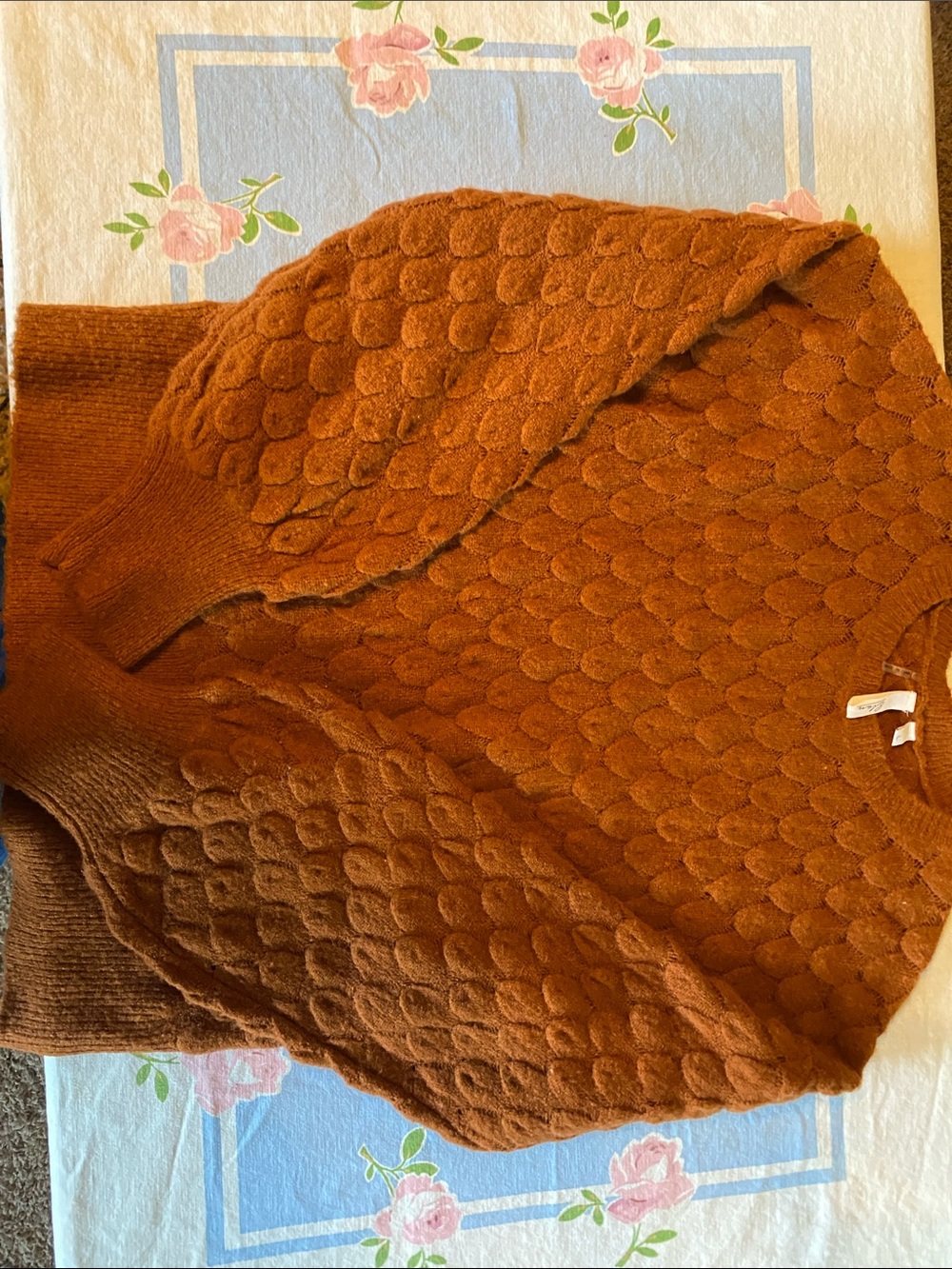 Women's Textured Cable Knit Sweater - Rust